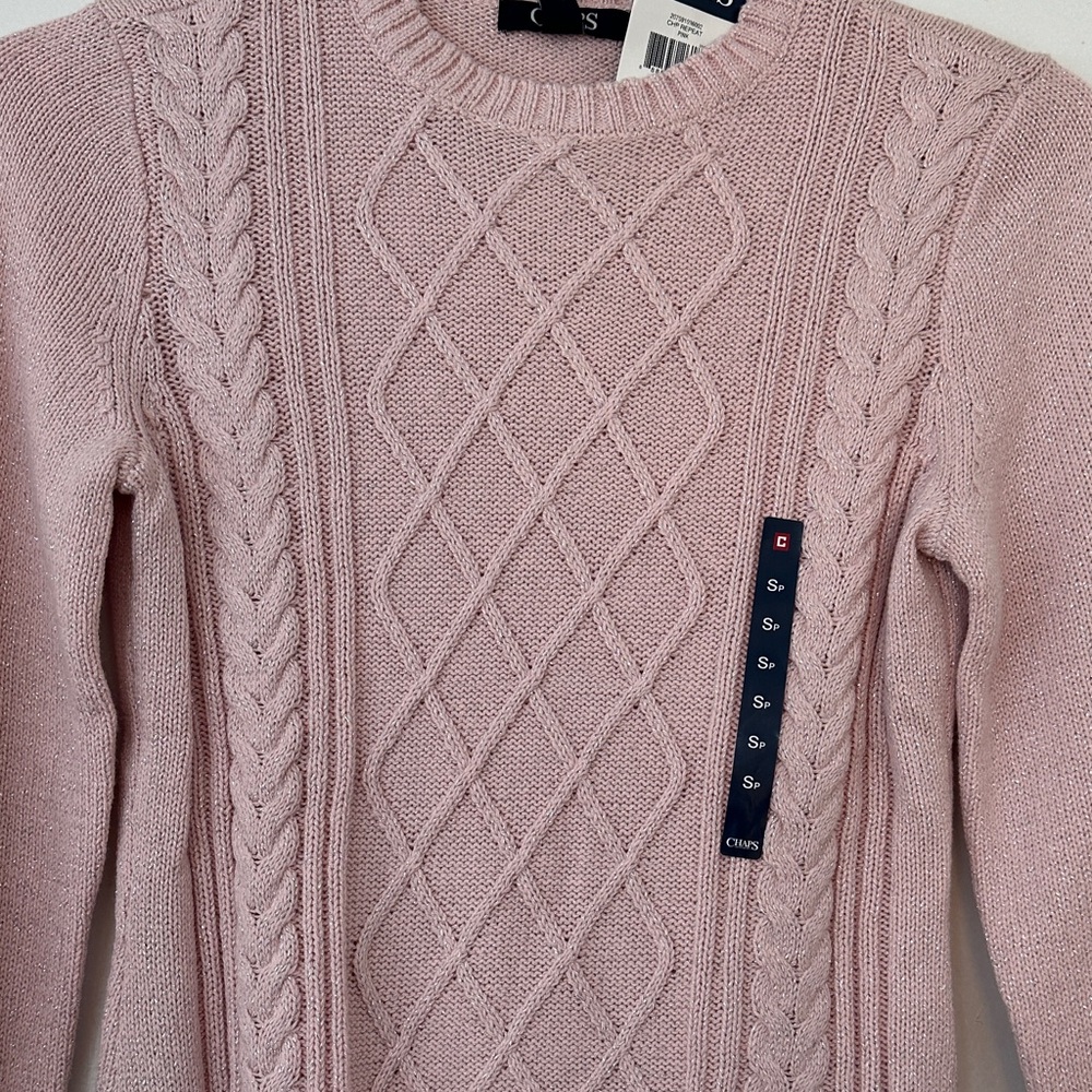 Chaps Women's Light Pink Cable Crewneck Sweater - Picture 3 of 5